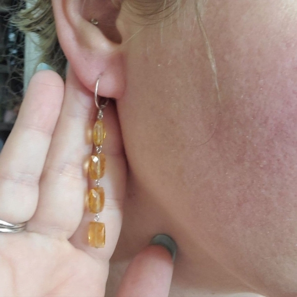 14k white gold checkerboard cut citrine earrings! These are long earrings a litt - Picture 7 of 12